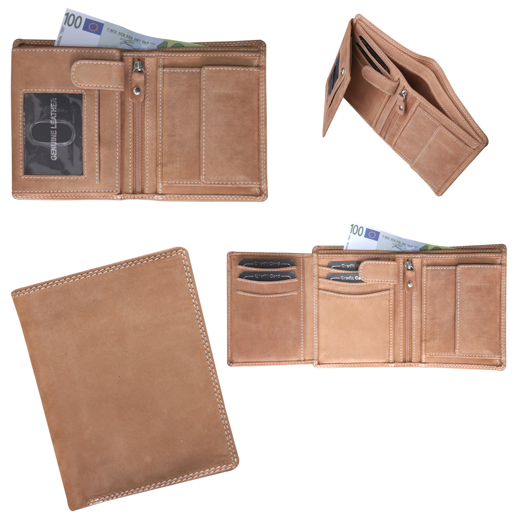 Vertical Tan Leather Travel Wallet